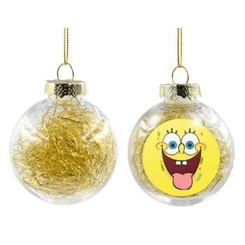 SpongeBob SquarePants smile, Transparent Christmas tree ball ornament with gold filling 8cm