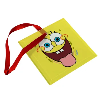 SpongeBob SquarePants smile, Christmas ornament, glass square ornament 9x9cm