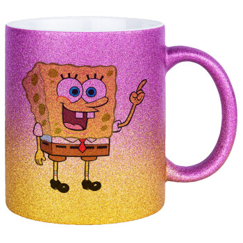 SpongeBob SquarePants character, Κούπα Χρυσή/Ροζ Glitter, κεραμική, 330ml