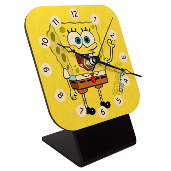 SpongeBob SquarePants character, Quartz Table clock in natural wood (10cm)