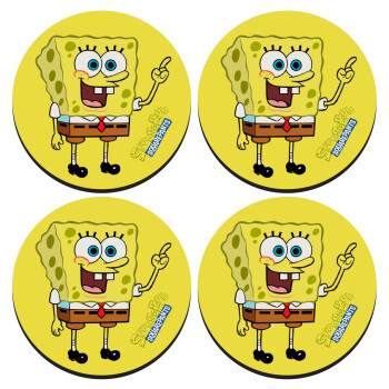 SpongeBob SquarePants character, SET of 4 round wooden coasters (9cm)