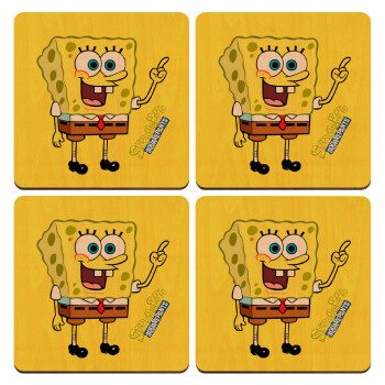 SpongeBob SquarePants character, ΣΕΤ x4 Σουβέρ ξύλινα τετράγωνα plywood (9cm)