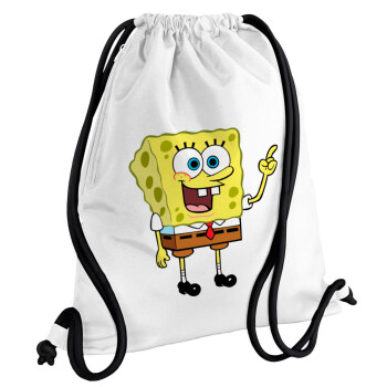 SpongeBob SquarePants character, Backpack pouch GYMBAG white, with pocket (40x48cm) & thick cords