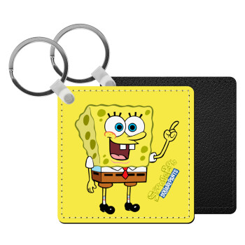 SpongeBob SquarePants character, Μπρελόκ Δερματίνη, τετράγωνο ΜΑΥΡΟ (5x5cm)