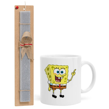 SpongeBob SquarePants character, Easter Set, Ceramic Cup (330ml) & Easter aromatic flat candle (30cm) (GRAY)
