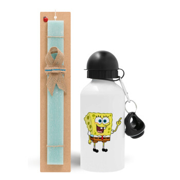 SpongeBob SquarePants character, Easter Set, metallic aluminum water bottle (500ml) & scented flat candle (30cm) (TURQUOISE)