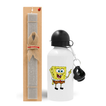 SpongeBob SquarePants character, Πασχαλινό Σετ, παγούρι μεταλλικό  αλουμινίου (500ml) & πασχαλινή λαμπάδα αρωματική πλακέ (30cm) (ΓΚΡΙ)
