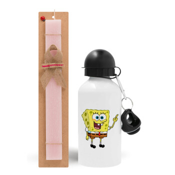 SpongeBob SquarePants character, Πασχαλινό Σετ, παγούρι μεταλλικό αλουμινίου (500ml) & πασχαλινή λαμπάδα αρωματική πλακέ (30cm) (ΡΟΖ)
