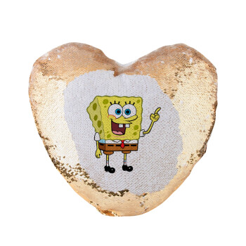 SpongeBob SquarePants character, Μαξιλάρι καναπέ καρδιά Μαγικό Χρυσό με πούλιες 40x40cm περιέχεται το  γέμισμα