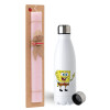 Easter Set, metallic stainless steel water bottle (750ml) & scented flat Easter candle (30cm) (PINK)