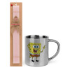 Easter Set, metallic thermal cup (300ml) & aromatic flat Easter candle (30cm) (PINK)