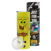 Neon Yellow Travel Tumbler θερμό, μεταλλικό καλαμάκι(Ανωξείδωτο 304 Food grade, BPA free, 600ml)