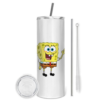 SpongeBob SquarePants character, Eco friendly stainless steel tumbler 600ml, with metal straw & cleaning brush