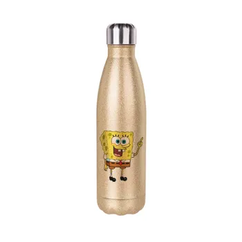 SpongeBob SquarePants character, Glitter gold stainless steel thermos bottle, double-walled, 500ml