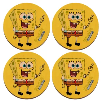 Μπομπ Σφουγγαράκης character, ΣΕΤ x4 Σουβέρ ξύλινα στρογγυλά plywood (9cm)