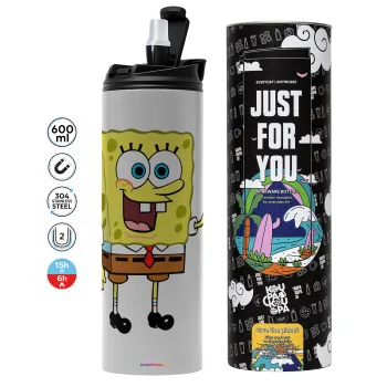 Μπομπ Σφουγγαράκης character, Tumbler ποτήρι θερμό ΓΚΡΙ από ανοξείδωτο ατσάλι 600ml