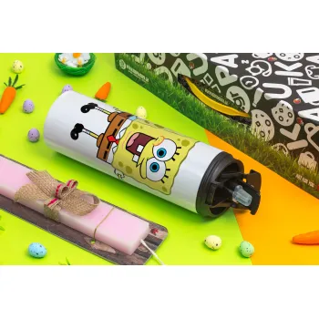 SpongeBob SquarePants character, Easter candle,Travel Tumbler 2 Lids, with metal straw & cleaning brush & aromatic flat candle (30cm) (PINK)