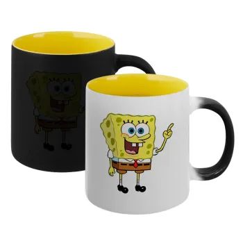 SpongeBob SquarePants character, Κούπα Μαγική εσωτερικό κίτρινη, κεραμική 330ml που αλλάζει χρώμα με το ζεστό ρόφημα