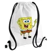 Backpack pouch GYMBAG white, with pocket (40x48cm) & thick cords
