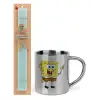 Easter Set, metallic thermal cup (300ml) & aromatic flat Easter candle (30cm) (TURQUOISE)
