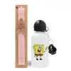 Easter Set, metallic aluminum bottle (500ml) & aromatic flat Easter candle (30cm) (PINK)