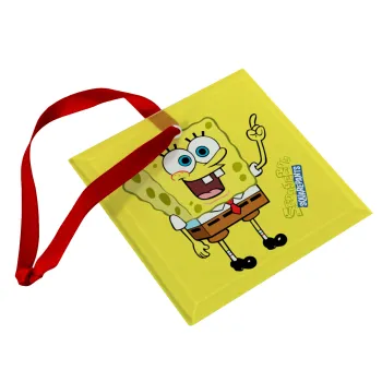SpongeBob SquarePants character, Christmas ornament, glass square ornament 9x9cm