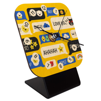 Emoji's text messages, Quartz Table clock in natural wood (10cm)