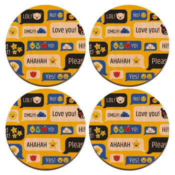 Emoji's text messages, ΣΕΤ x4 Σουβέρ ξύλινα στρογγυλά plywood (9cm)