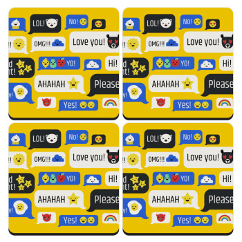 Emoji's text messages, ΣΕΤ 4 Σουβέρ ξύλινα τετράγωνα (9cm)