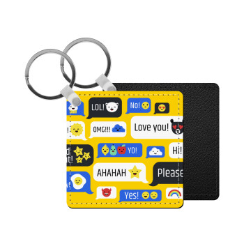 Emoji's text messages, Μπρελόκ Δερματίνη, τετράγωνο ΜΑΥΡΟ (5x5cm)