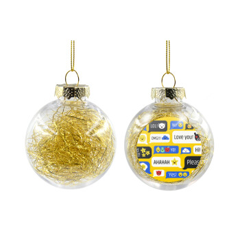 Emoji's text messages, Transparent Christmas tree ball ornament with gold filling 8cm