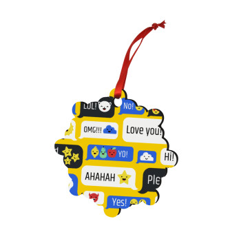 Emoji's text messages, Christmas ornament snowflake wooden 7.5cm