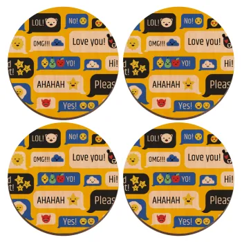 Emoji's text messages, ΣΕΤ x4 Σουβέρ ξύλινα στρογγυλά plywood (9cm)