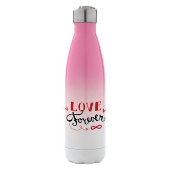 Love forever ∞, Metal mug thermos Pink/White (Stainless steel), double wall, 500ml
