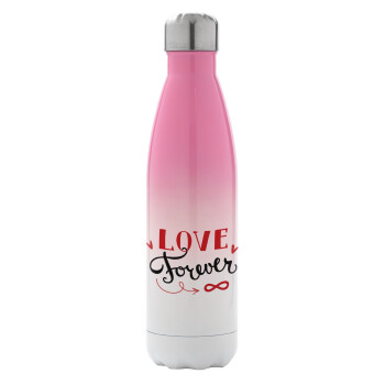 Love forever ∞, Μεταλλικό παγούρι θερμός Ροζ/Λευκό (Stainless steel), διπλού τοιχώματος, 500ml