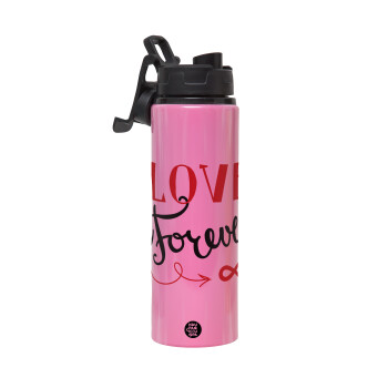 Love forever ∞, Metallic water bottle with safety lid, 850ml aluminum