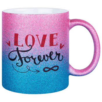 Love forever ∞, Κούπα Χρυσή/Μπλε Glitter, κεραμική, 330ml