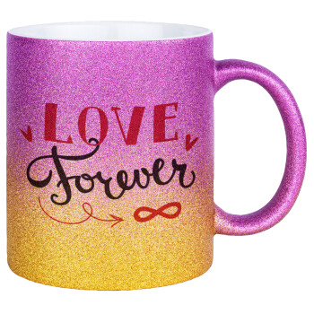 Love forever ∞, Κούπα Χρυσή/Ροζ Glitter, κεραμική, 330ml