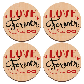 Love forever ∞, ΣΕΤ x4 Σουβέρ ξύλινα στρογγυλά plywood (9cm)