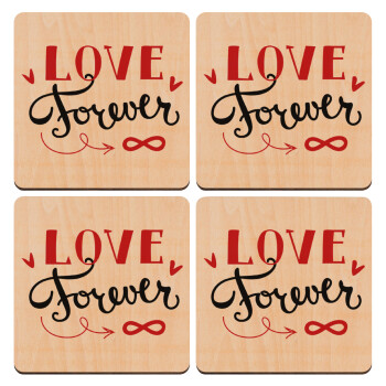 Love forever ∞, ΣΕΤ x4 Σουβέρ ξύλινα τετράγωνα plywood (9cm)