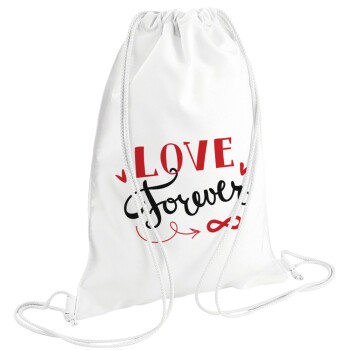 Love forever ∞, Τσάντα πλάτης πουγκί GYMBAG λευκή (28x40cm)