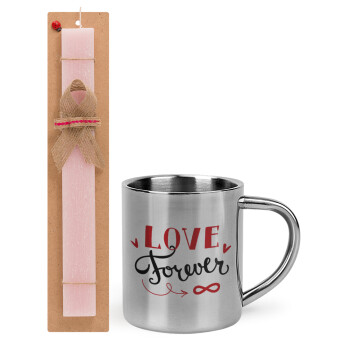 Love forever ∞, Easter Set, metallic thermal cup (300ml) & aromatic flat Easter candle (30cm) (PINK)