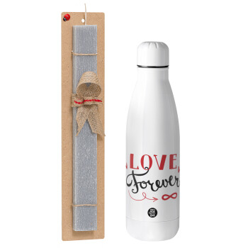 Love forever ∞, Easter Set, metallic stainless thermos bottle (500ml) & scented flat Easter candle (30cm) (GRAY)