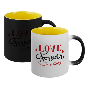 Love forever ∞, Κούπα Μαγική εσωτερικό κίτρινη, κεραμική 330ml που αλλάζει χρώμα με το ζεστό ρόφημα (1 τεμάχιο)