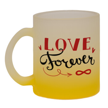 Love forever ∞, Κούπα γυάλινη δίχρωμη με βάση το κίτρινο ματ, 330ml