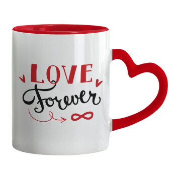 Love forever ∞, Κούπα καρδιά χερούλι κόκκινη, κεραμική, 330ml