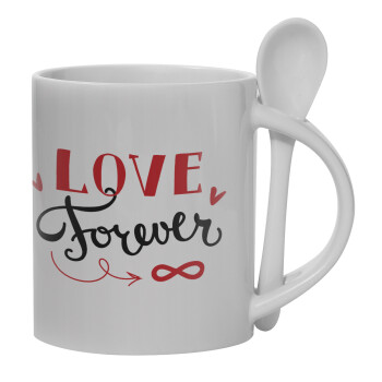 Love forever ∞, Ceramic coffee mug with Spoon, 330ml (1pcs)