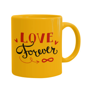 Love forever ∞, Ceramic coffee mug yellow, 330ml (1pcs)