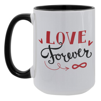 Love forever ∞, Κούπα Mega 15oz, κεραμική Μαύρη, 450ml