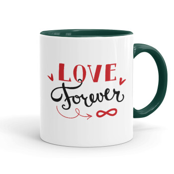 Love forever ∞, Κούπα χρωματιστή πράσινη, κεραμική, 330ml